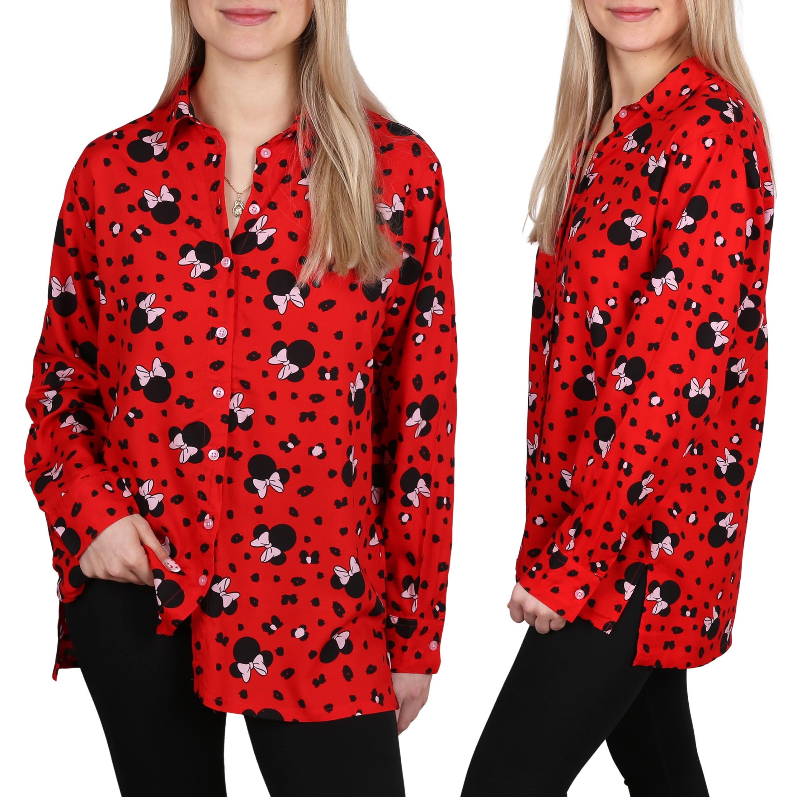 Disney Nachthemd Minnie Mouse DISNEY Rotes langärmeliges Damenhemd 100% VISCOSE