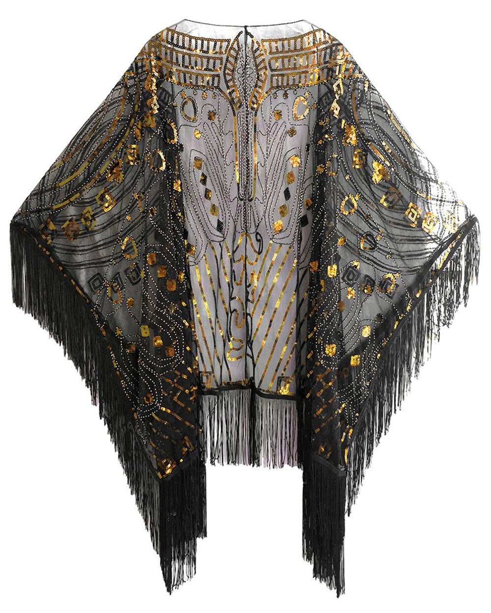 Dekorative Schal Stola Schal Umschlagtücher für Abendkleid, 1920s Damen Schal, (1-St), Gatsby-Party-Kostüm der 20er Jahre für Frauen Schwarz-Gold