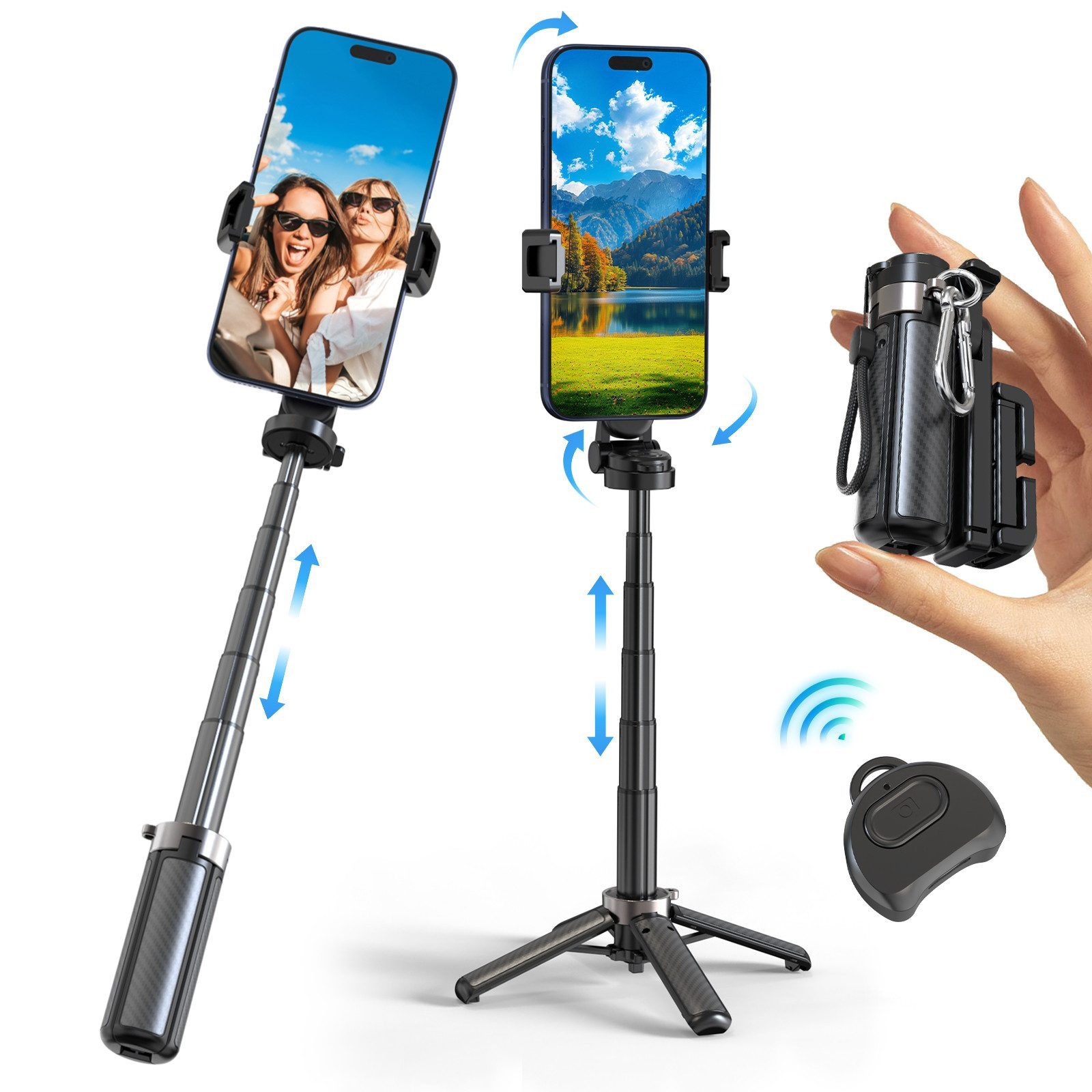 Toomoke Selfie-Stick Handyhalter,3 in 1 Bluetooth Selfie-Stick,Wiederaufladbar,Tragbar, Klappbar,360° drehbar, höhenverstellbar,Bluetooth Fernbedienung