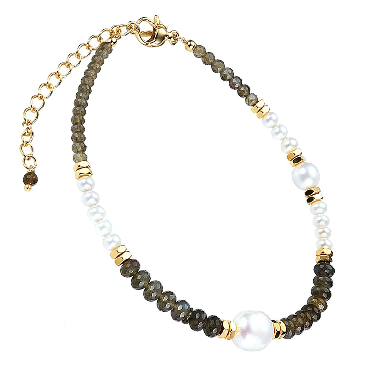Impala Perlenarmband Armband Indica mit Edelsteinen & Süßwasserperle, Armband mit Edelsteinen