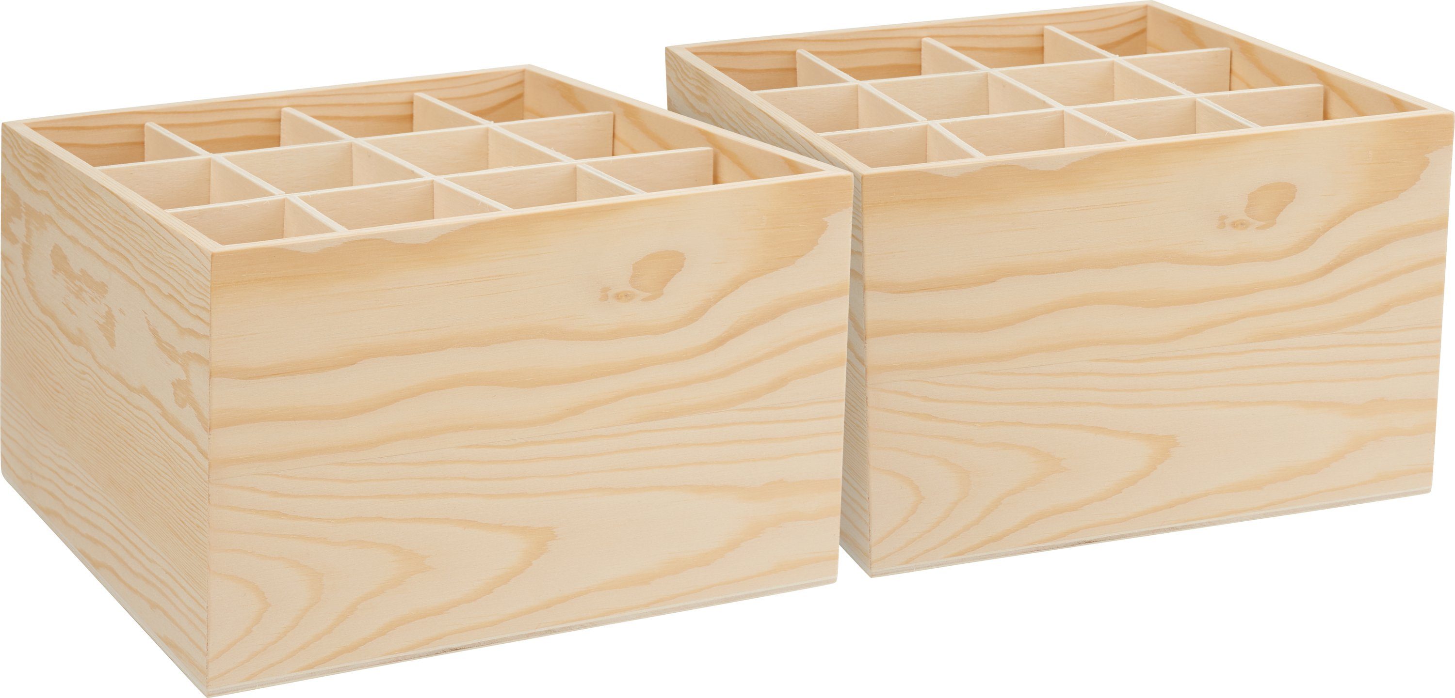 VBS Organizer Stiftebox holz, 12 Fächer 18 cm x 18 cm x 10 cm 2er-Pack