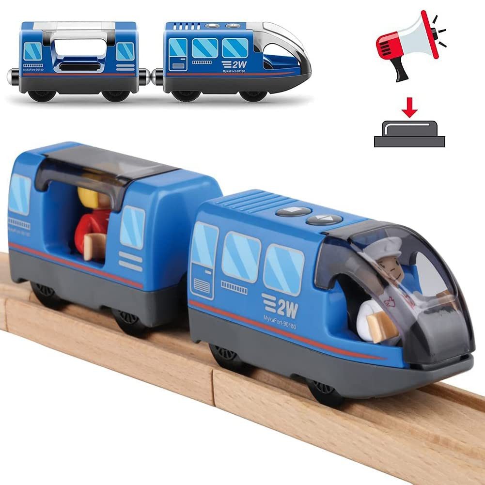 CLTYQ Spielzeug-Eisenbahn Batteriebetriebener Zug für Holzeisenbahn Schienenset Spielzeug, Magnetische Kupplungen,Stadtfahrzeug mit Figuren (ohne Holz-gleise)