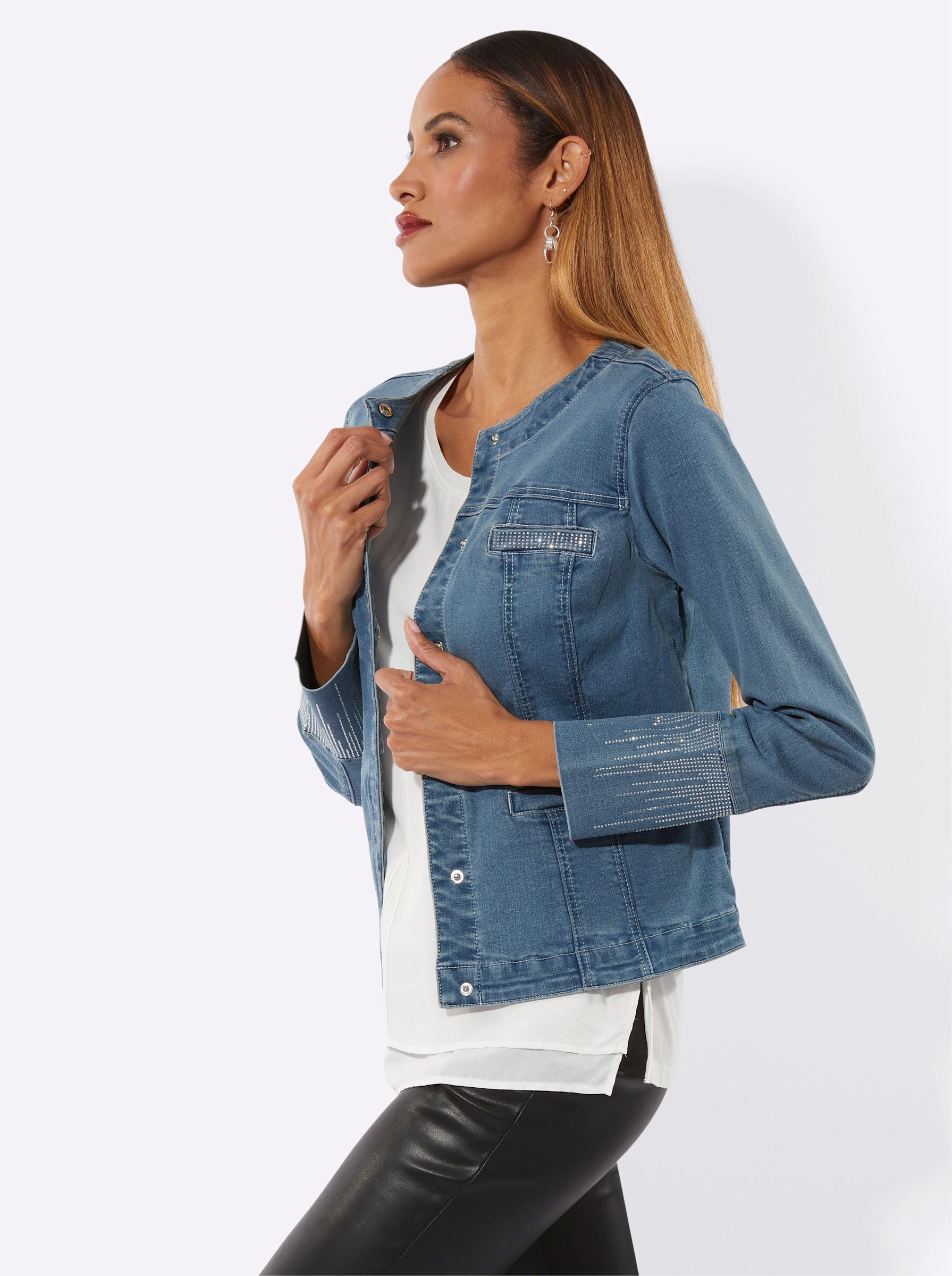 creation L Blusenblazer Lyocell-Baumwoll-Jeansblazer Langarm