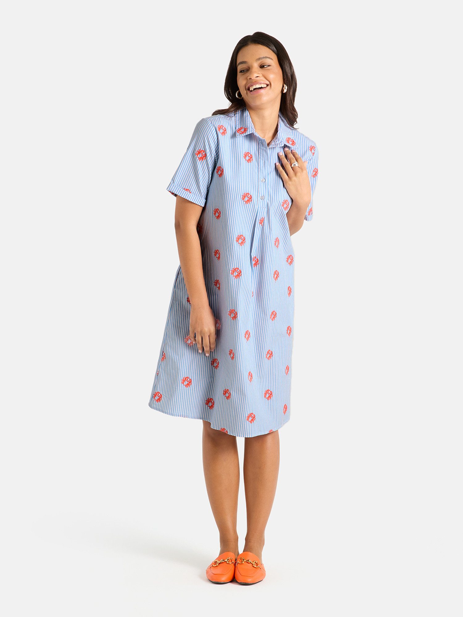Lieblingsstück Hemdblusenkleid NaraL Kurzarm mit Umschlagsaum, Stickereien