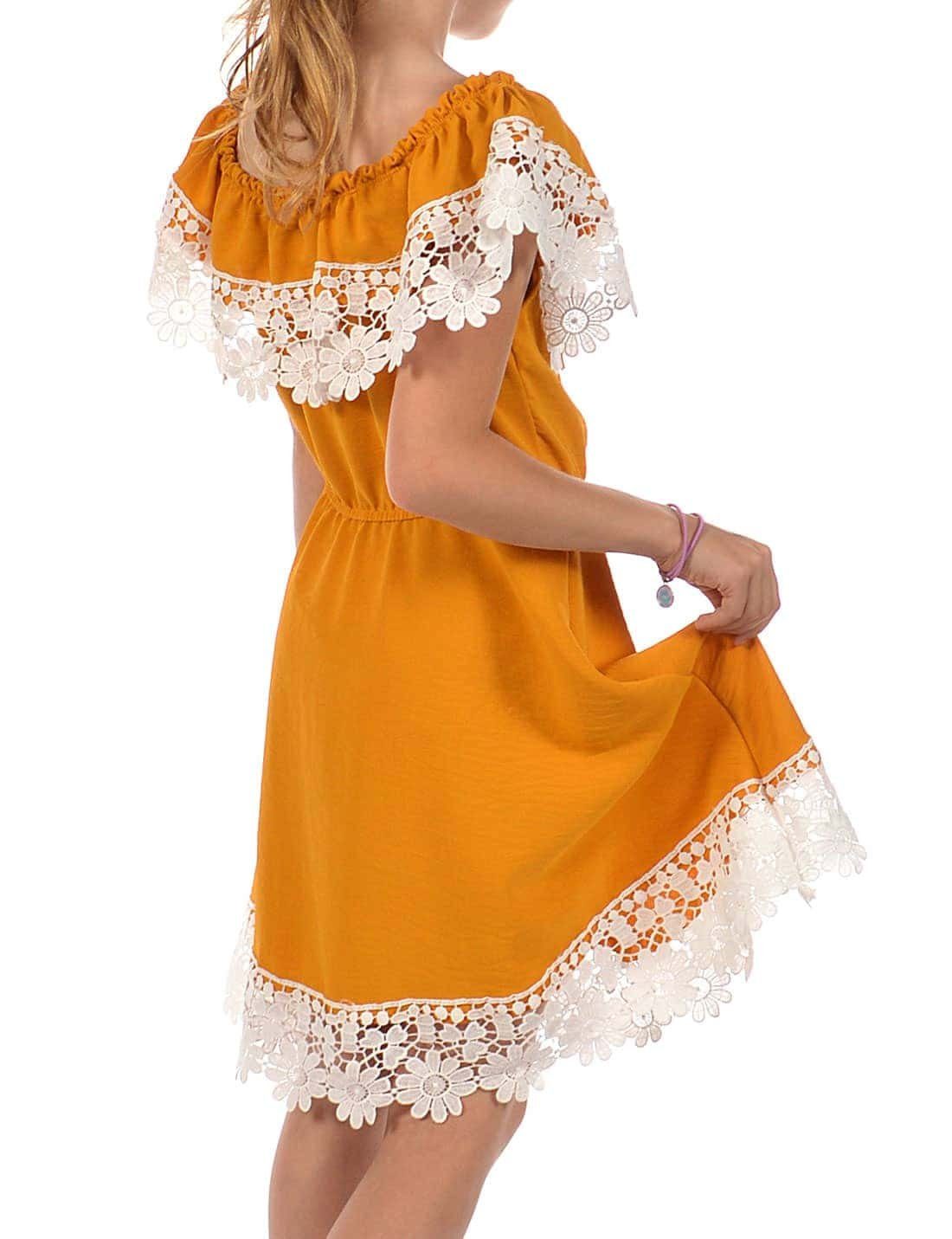 KMISSO Sommerkleid Mädchen Kleid tragen bequem Schulterfrei Gold (1-tlg) zu mit Spitze
