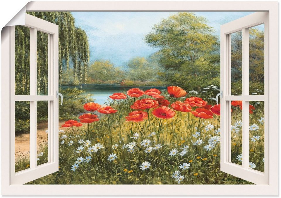 Leinwandbild, in Artland St), Mohnwiese, oder Wandbild Größen versch. Wandaufkleber Fensterblick (1 Fensterblick als Poster