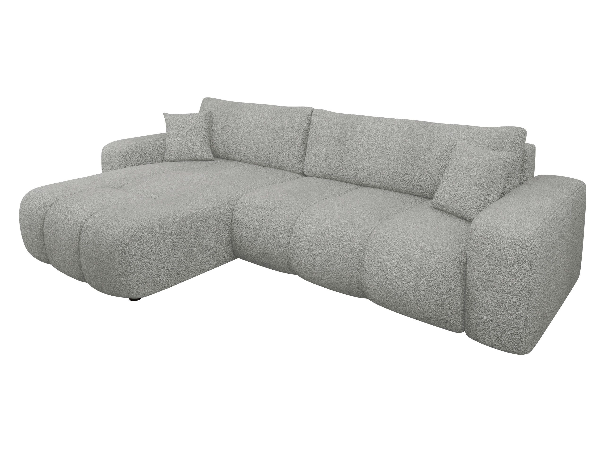 MIRJAN24 Ecksofa Fetrinu Maxi Boucle, mit Schlaffunktion und Bettkasten, 274x145x82 cm, zwei Dekokissen