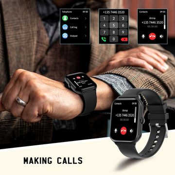 UHOOFIT Smartwatch (1,95 Zoll, Android iOS), Herren mit Telefonfunktion Fitnessuhr 100+ Sportmodi, IP67 Wasserdicht