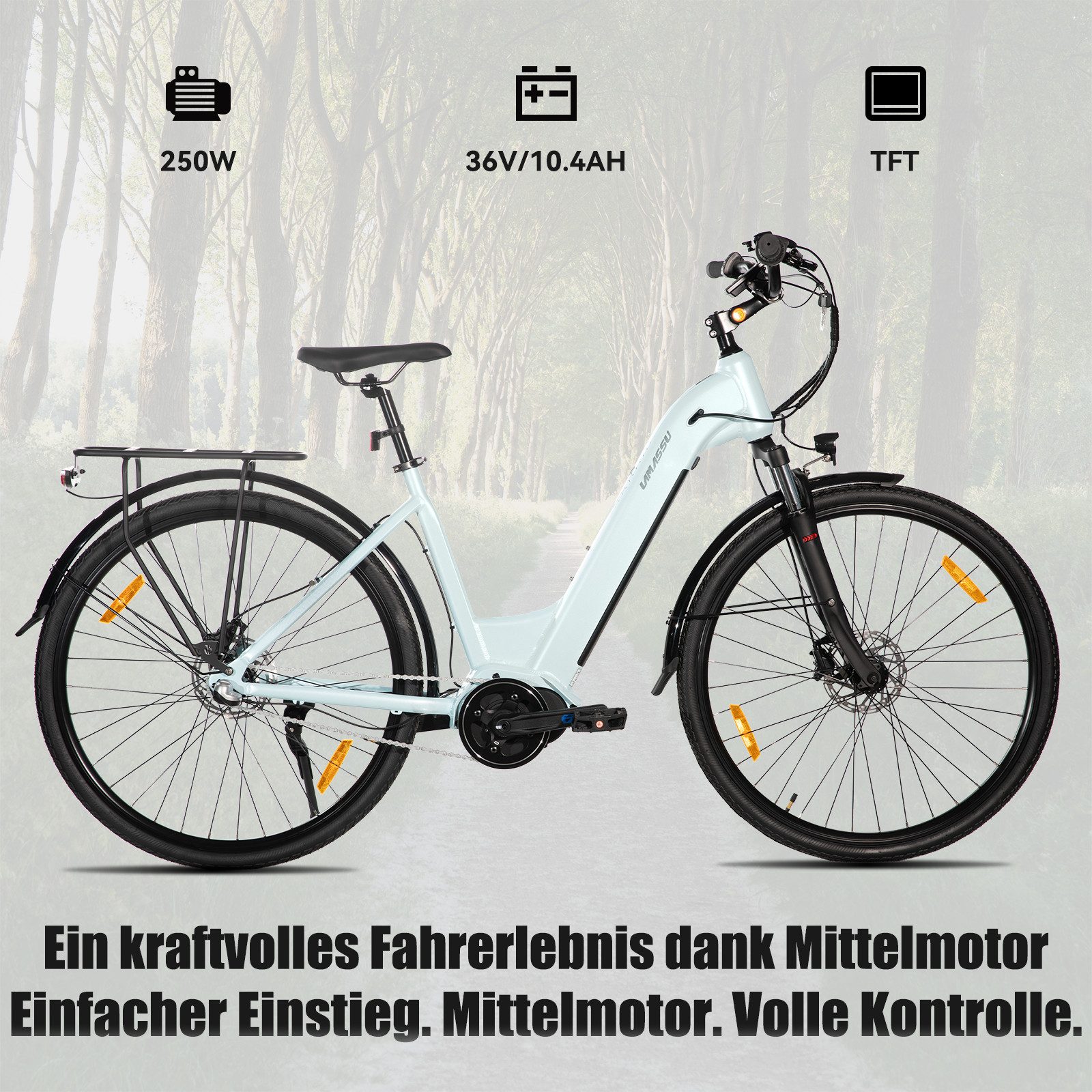 HILAND E-Bike 28 Zoll E-Bike Trekkingrad mit Gepäckträger für Alltag und Touren, Mittelmotor