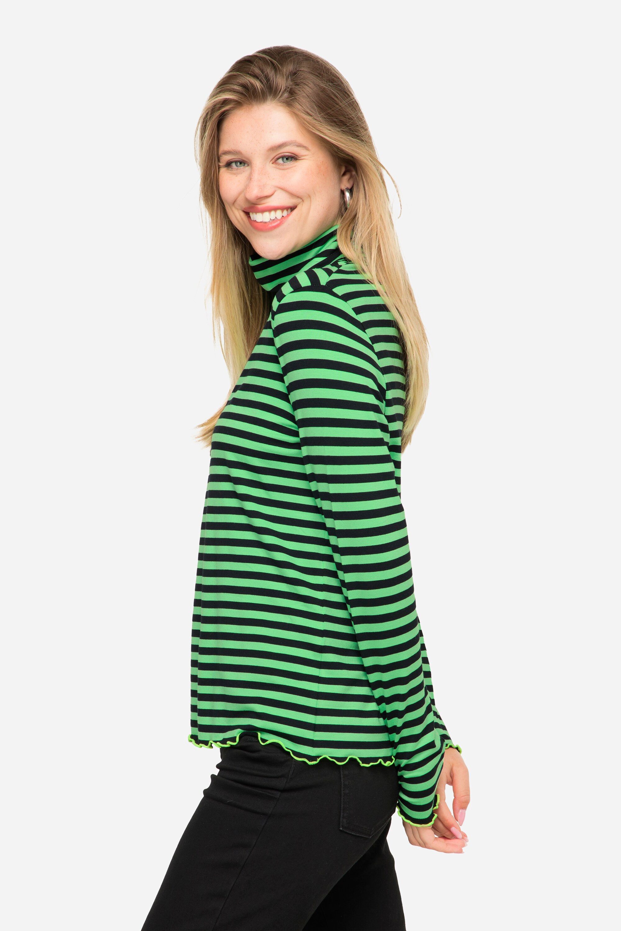 Laurasøn Longsleeve T-Shirt Ringel Stehkragen Langarm Neon-Ziernähte