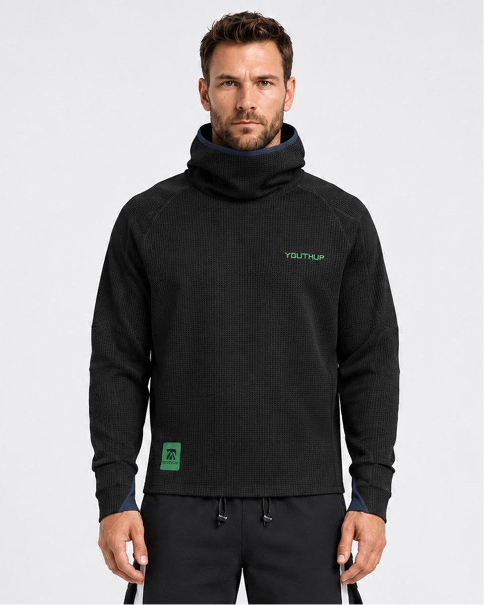 YOUTHUP Funktionsshirt Herren Regular-Fit Langarmshirt mit Kapuze & Gesichtsschutz
