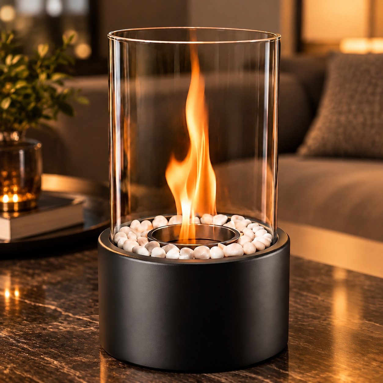 Nettlife Tischfeuer Ethanol Tischkamin Indoor Outdoor Moderne Tischfeuerstelle Eckig/Rund (Set, Die Party Geschenkideens oder als stilvolle Tischdekoration), Dekorativer Bioethanol Kamin für Wohnzimmer, Terrasse und Garten