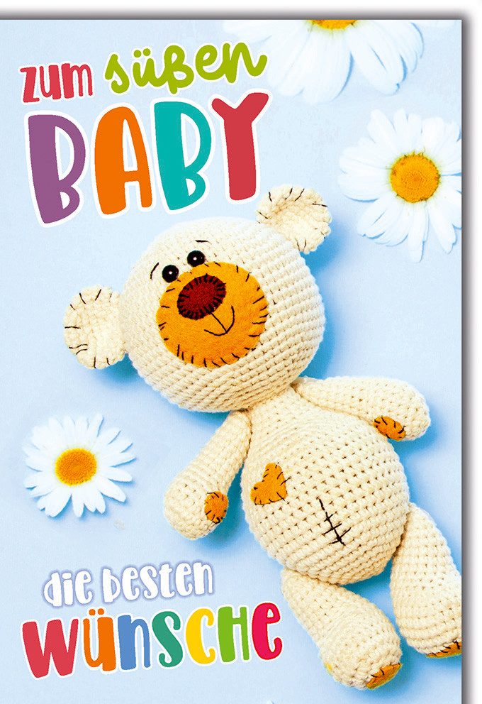 Grußkarten Geburt - Baby - Freudiges Ereignis - Karte mit Umschlag - Strickbär
