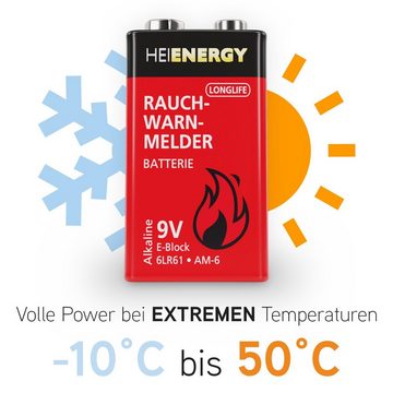 HEITECH 4x Rauchmelder Batterie 9V Block langlebig & auslaufsicher Batterie, (4 St)