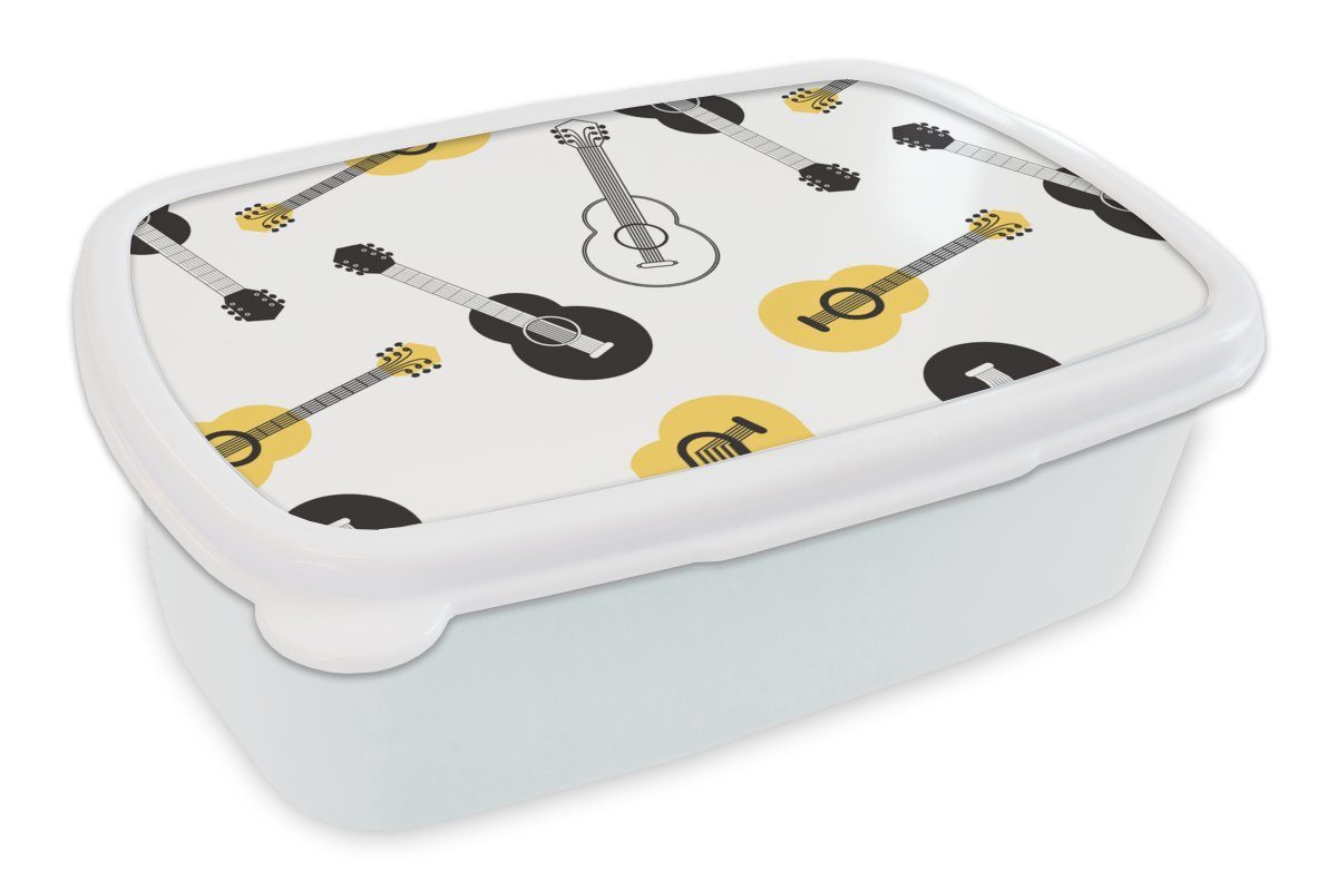 MuchoWow Lunchbox Brotdose, weiß Brotbox und - Instrumente, für Erwachsene, Patterns für und Mädchen Kunststoff, Kinder Gitarre (2-tlg), - Jungs