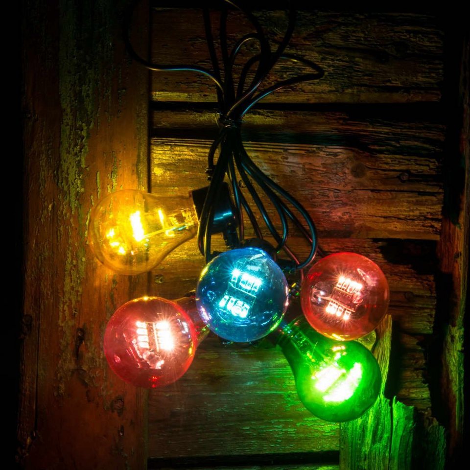 KONSTSMIDE LED-Lichterkette Weihnachtsdeko aussen, 5-flammig, LED  Biergartenkette, 5 bunte Birnen / 40 warm weiße Dioden