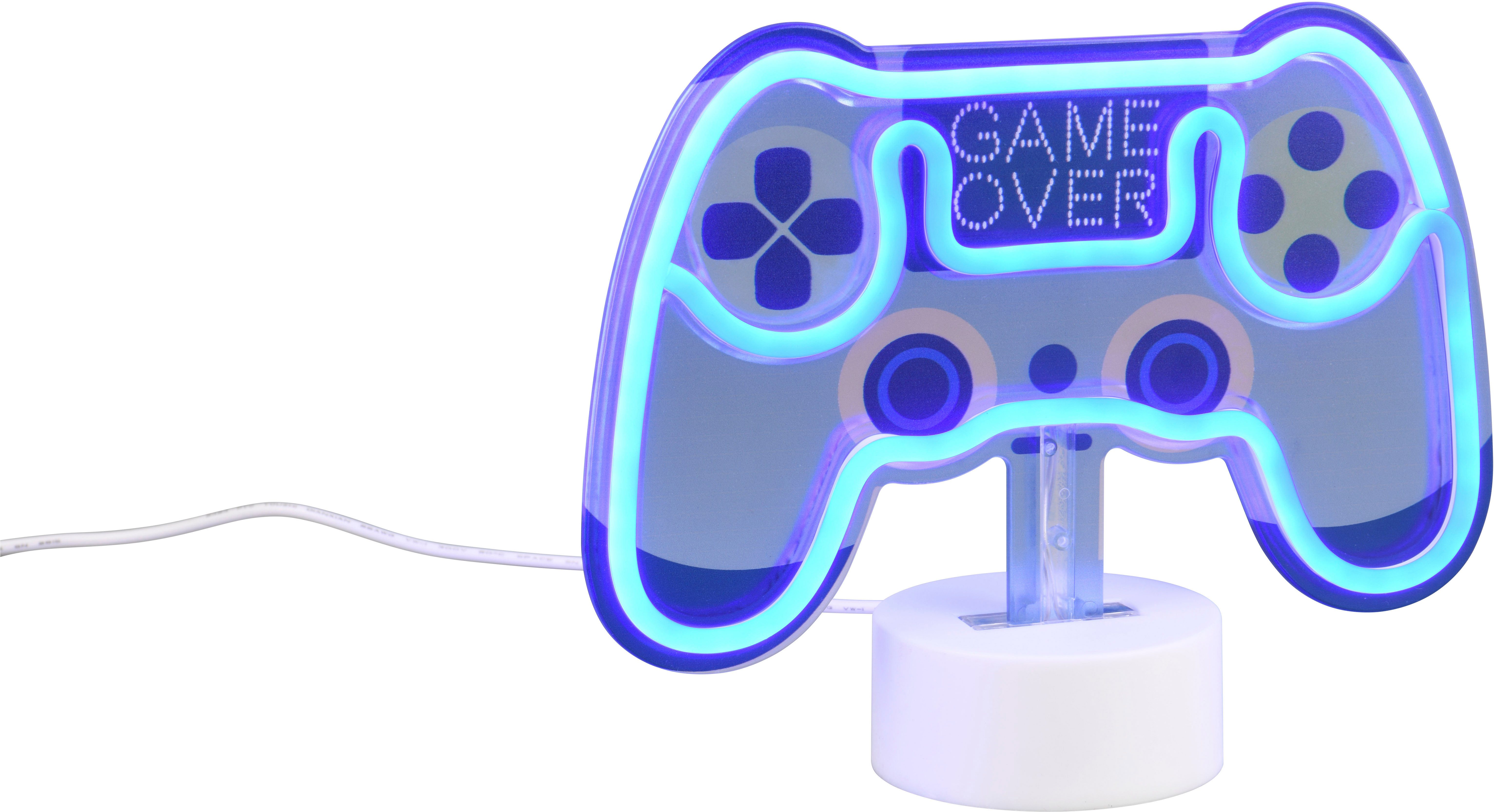 Reality Leuchten LED Tischleuchte CONTROL, blaue LED Leuchte in Form eines Game Controllers, Ein-/Ausschalter, USB-Ladefunktion, LED fest integriert, blau, RGB, 1,2W LED, Batteriebetrieb oder per USB-Kabel, Schalter ON/OFF Ø 8,5cm