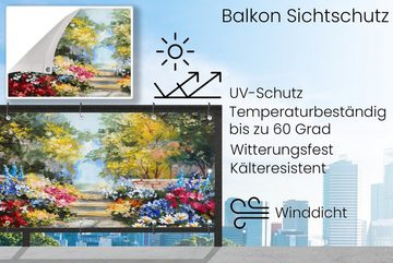MuchoWow Balkonsichtschutz Malerei - Blumen - Natur - Ölfarbe (1-St) Balkonbanner, Sichtschutz für den Balkon, Robustes und wetterfest