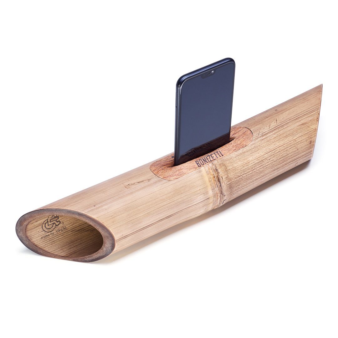Bonizetti Lautsprecher Smartphone-Lautsprecher, Holzfarbe Bambus) Weiß / (Handylautsprecher, Naturmaterialien
