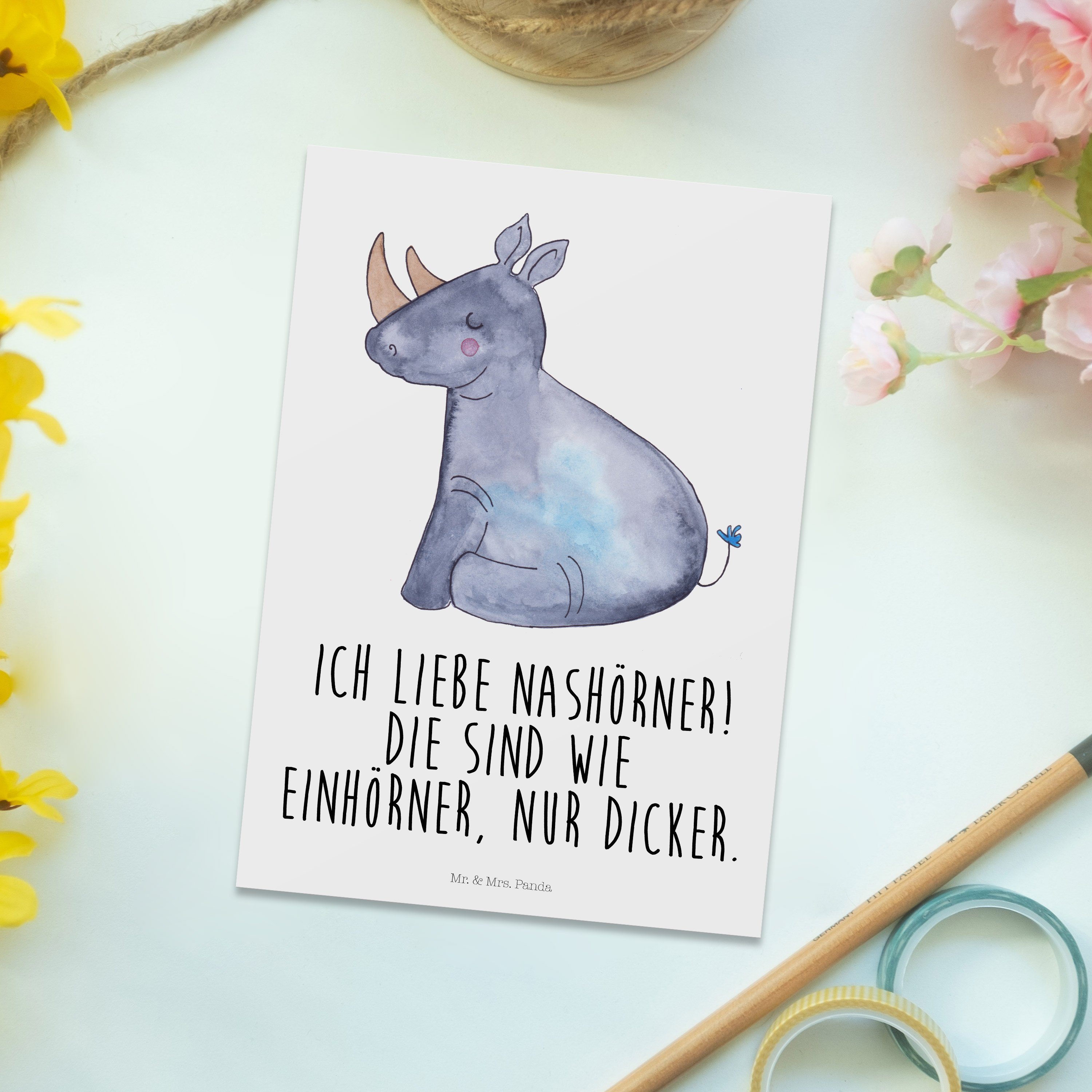 Geburtstagskarte, Mrs. Weiß - P Geschenkkarte, Mr. - Postkarte Panda Geschenk, & Einhorn Nashorn