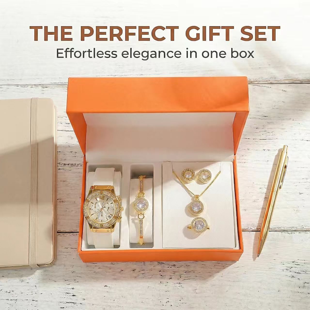Luckice Quarzuhr Geschenk Damen Armbanduhr Armband Halskette Ring Ohrring Schmuck Set, (Elegant Analog Quarz Uhr mit Digital Zifferblatt und Elastisch Legierung Armband .Frauen Mädchen Strass Quarzuhr für Weihnachten Bracelet Jewelry Set.Damengeschenke, Weihnachten, Valentinstag, Hochzeitstag, Muttertag,Lehrertag, 5-tlg., Geburtstage usw Es kann als Schmuckdisplay,Brautschmuckzubehör), Kunstfotos usw.verwendet werden.Hochwertige Geschenkbox