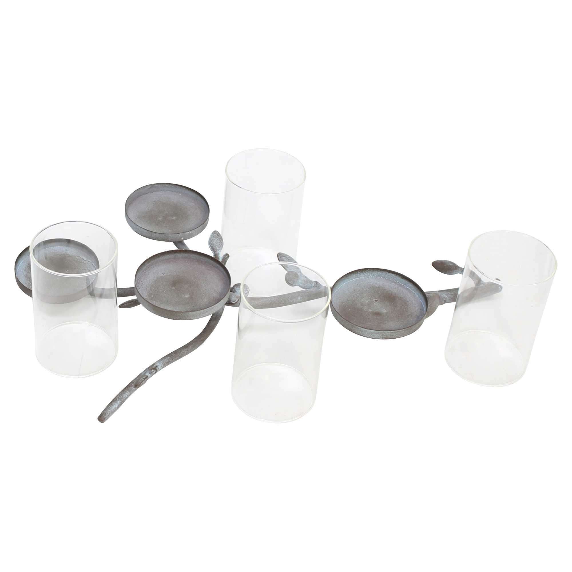 Dekoleidenschaft Tischkerzenhalter "Zweig" aus Metall, 4 Windlichtgläser, Kerzenhalter, Kerzenständer, Windlicht, Kerzenleuchter in Antik Optik für Stumpenkerzen