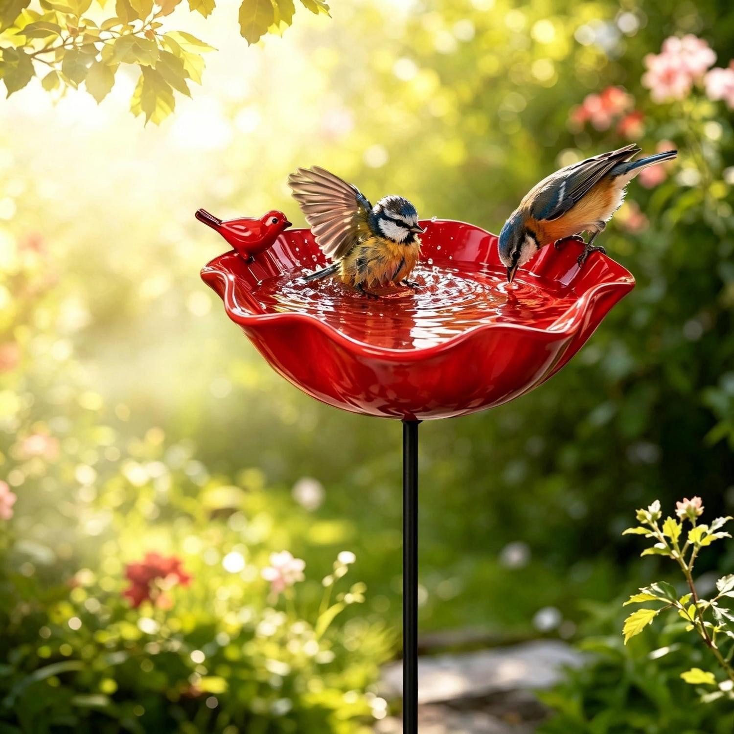LuxusKollektion Vogeltränke Vogeltränke Blume Rot Gartenstecker
