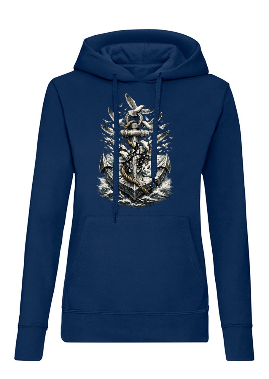 Blondie & Brownie Hoodie AnkerMöwe Freedom Damen Kapuzenhoodie Maritim Anker Möwen Hafen Design (Einzelstück) AnkerMöwe Freedom Damen Kapuzenhoodie