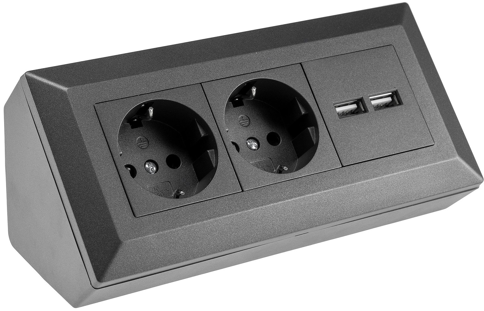 Aufputz-Steckdose 2-fach Steckdosenblock + 2x USB anthrazit 250V 16A USB 3,1A