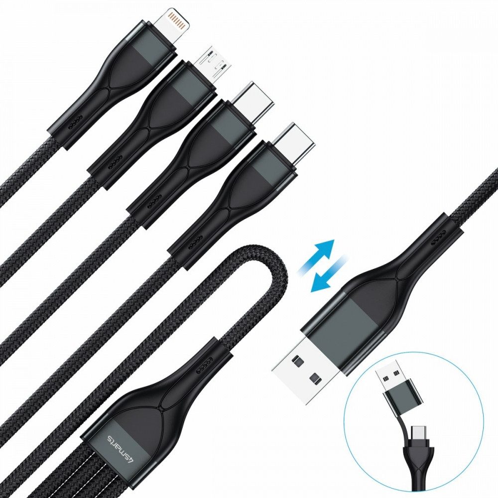 4smarts - Multi-Ladekabel 4in2 - schwarz Lightningkabel, USB Typ A, USB-C