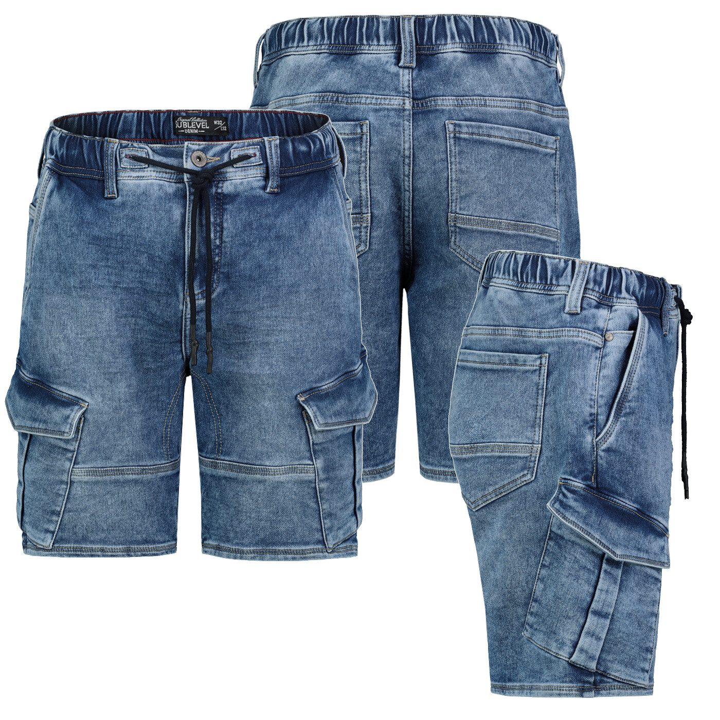 SUBLEVEL Shorts Herren Jogging Shorts Freizeit Bermuda kurze Hose Jeans Sweat Cargo