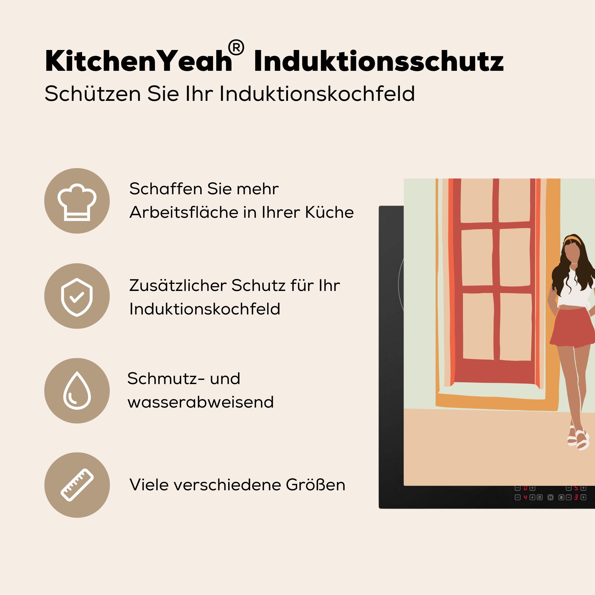 Ceranfeldabdeckung, für Zuhause, Arbeitsplatte Kleidung MuchoWow Frau Vinyl, tlg), (1 Herdblende-/Abdeckplatte - 78x78 cm, küche -