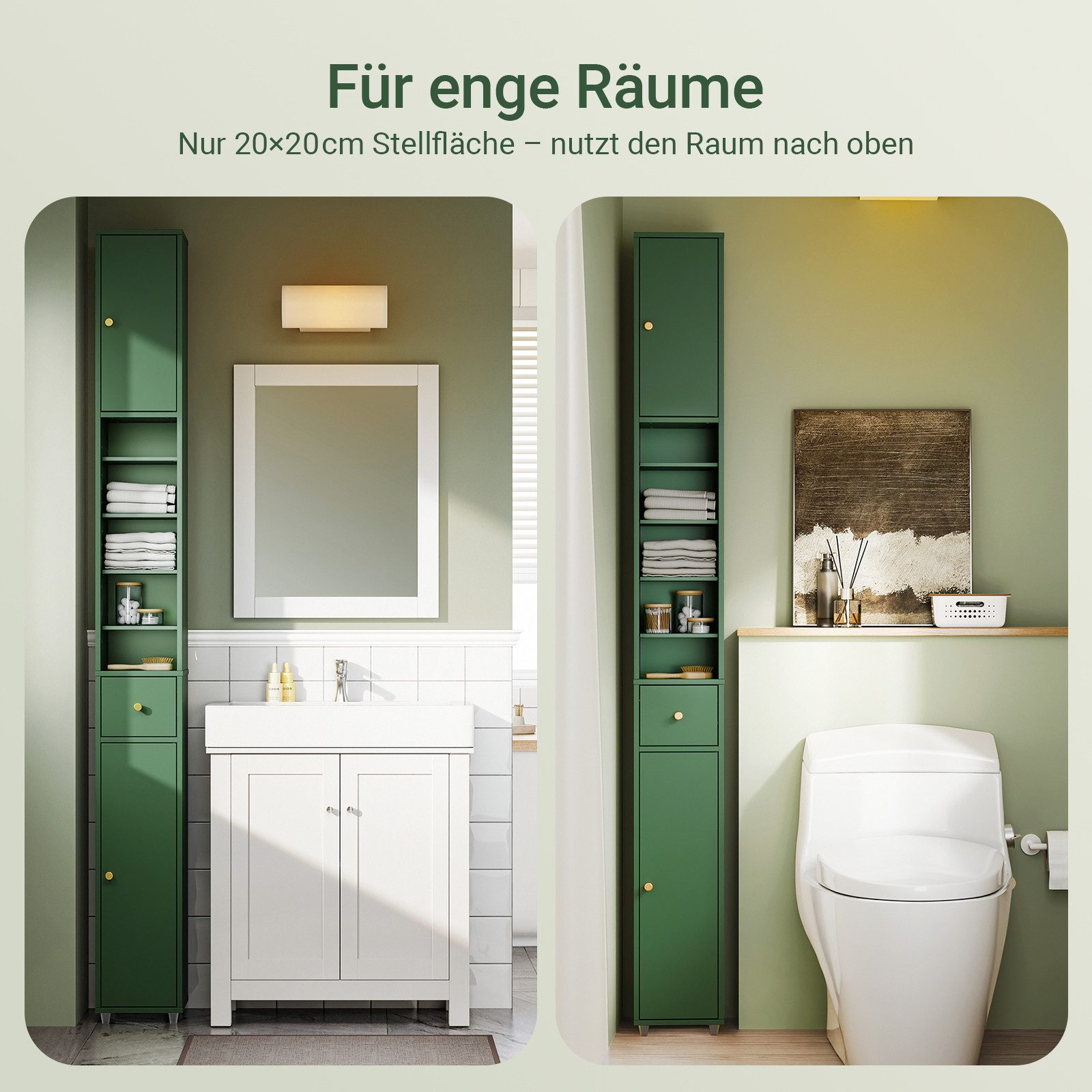 SoBuy Hochschrank BZR34, Badschrank schmal 20 cm, Badezimmerschrank, Hochschrank bad Badkommode, extra Stauraum für kleine Bäder, schlankes Design