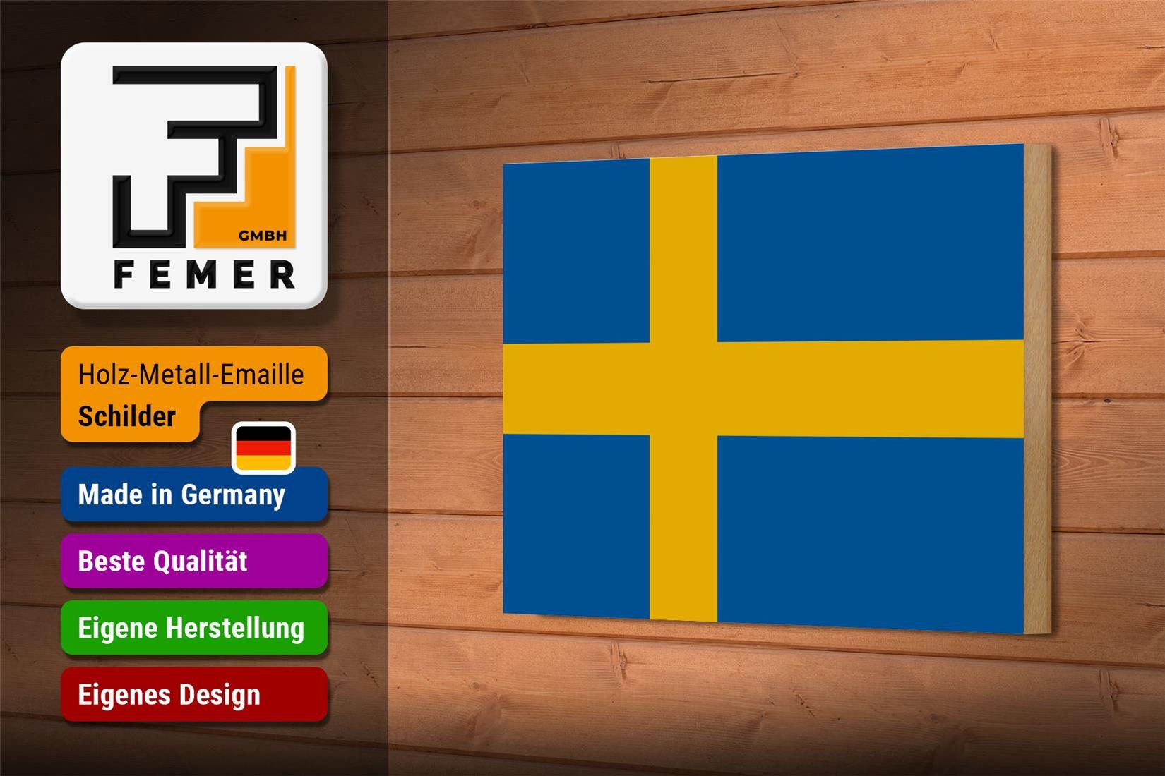 Femer GmbH Holzbild Flagge Schwedens 18x12 cm Flag of Sweden, Flaggen (1 St), Glatte Holzfaserplatte (MDF), vorn beschichtet