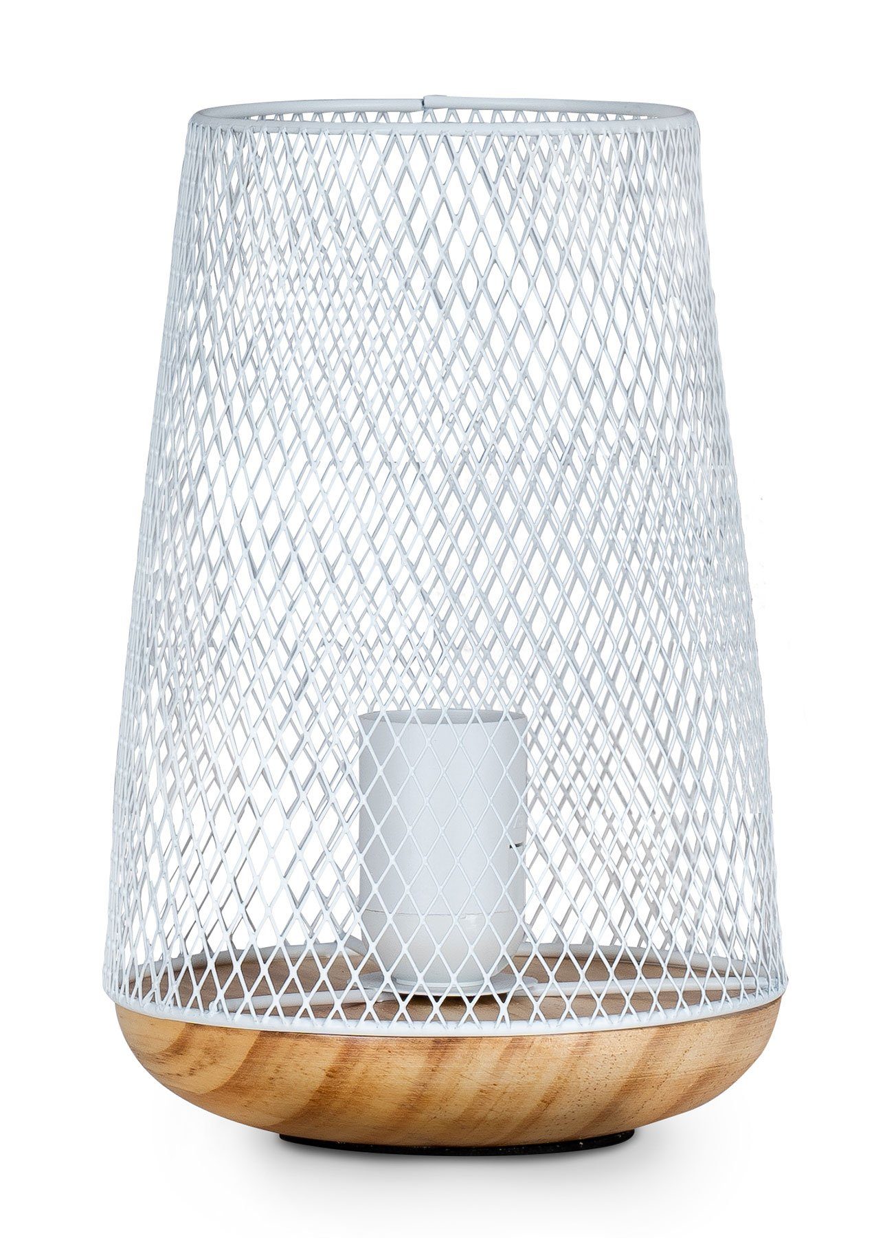 Lampe Metall Levandeo® Standleuchte Leuchte Weiß Tischlampe Nachttischlampe, Deko Holz H22cm