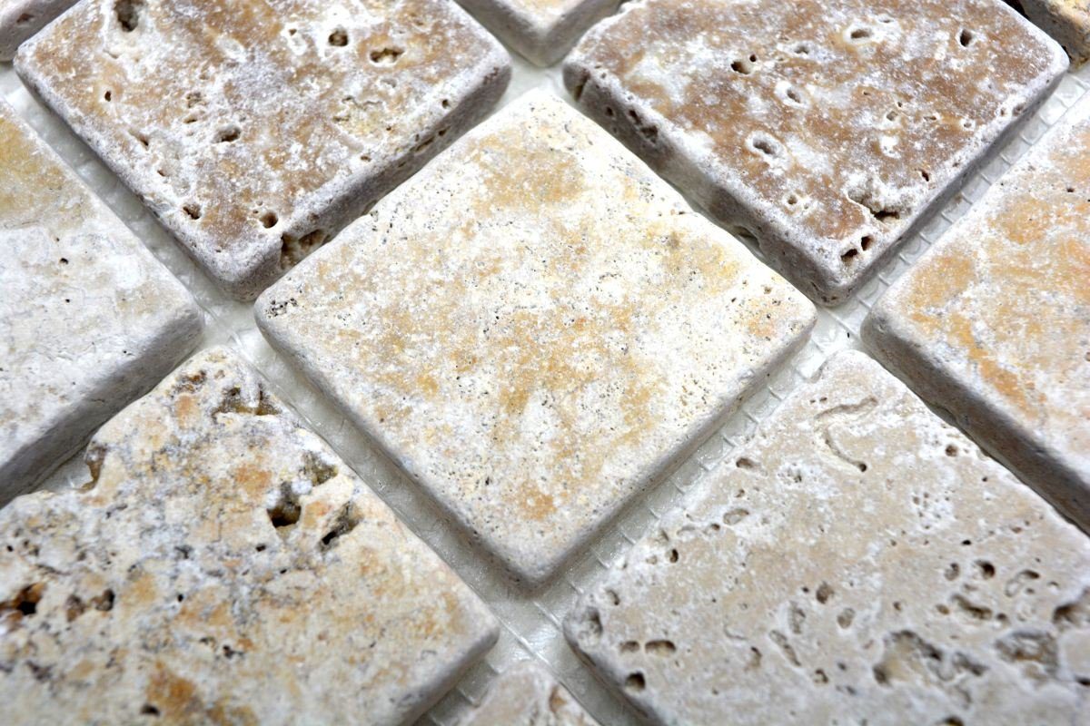 Bodenfliese Boden braun beige Mosani Naturstein Terrasse Wand Mosaikfliesen Travertin