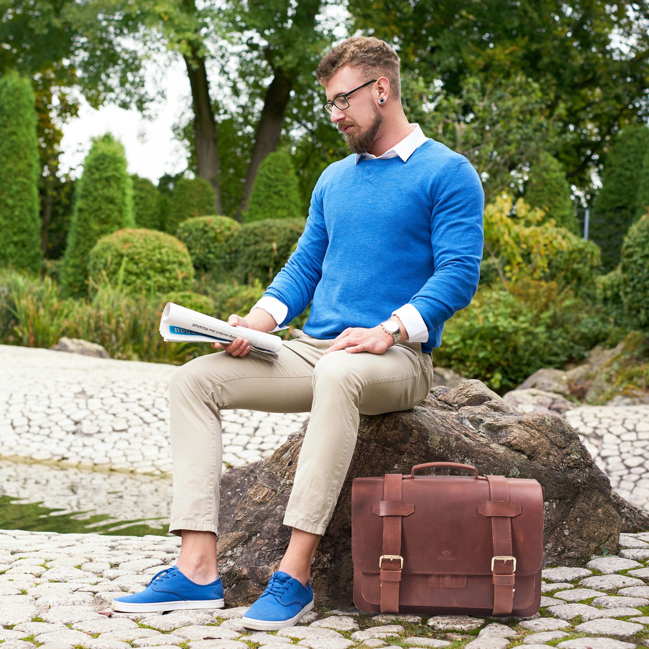 ALMADIH Aktentasche Leder Herren XXL Business Tasche Braun Vinatge SAMM
