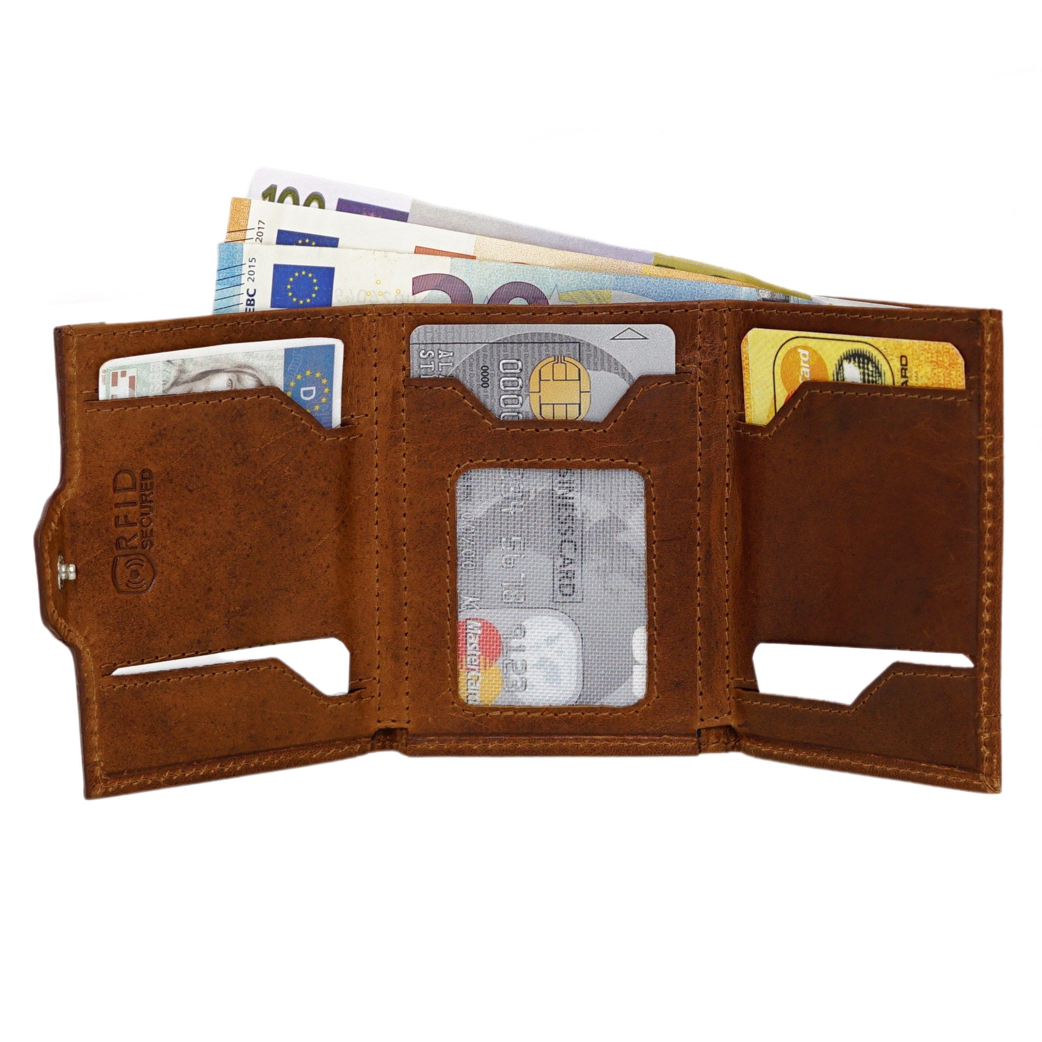 ALMADIH Mini Geldbörse Leder SP4 Portemonnaie Herren mit RFID Slim Wallet Mini Geldbörse