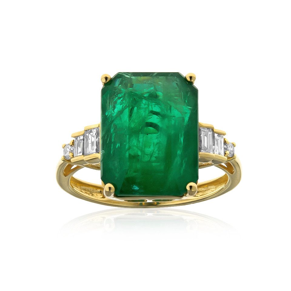 Diamantring Exquisite 7,47ct sambischen Smaragd 18K Gold Ring, Diamant-Akzente
