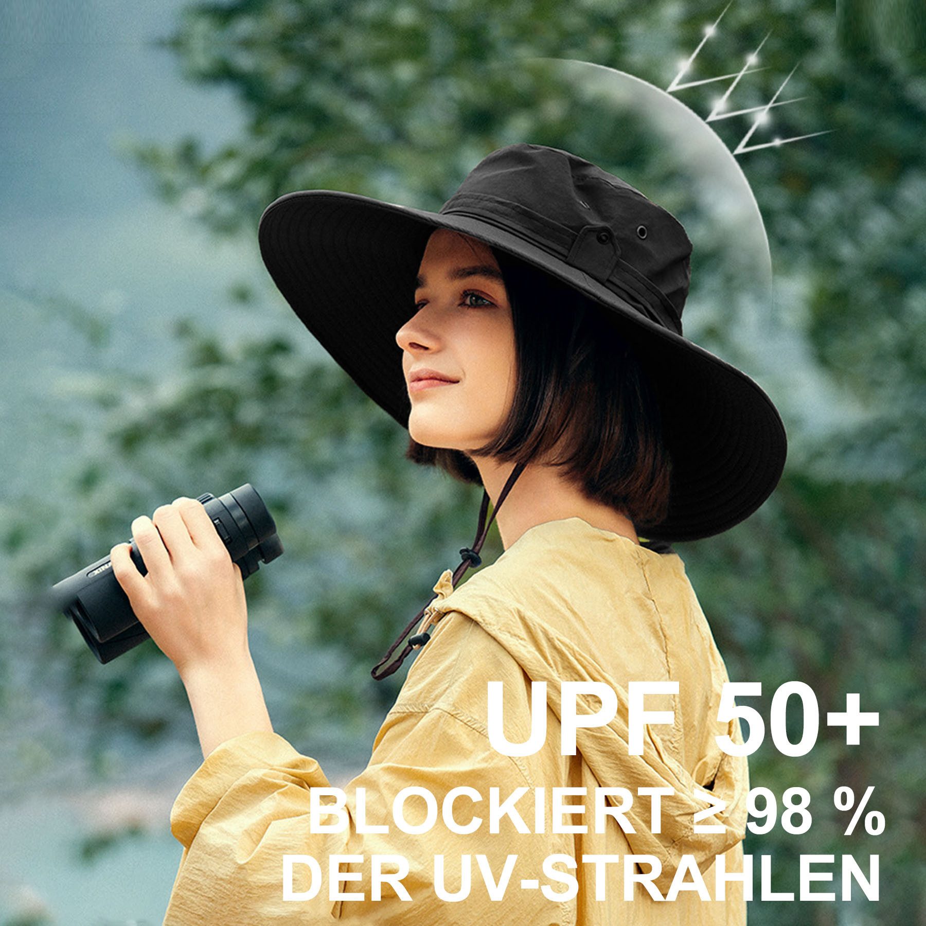Mutig Sonnenhut Sonnenhüte Unisex, 2-in-1-Anglerhut,UPF 50, breiter Rand,Wasserfest (Großer Sonnenhut für Unisex,schnell trocknend, Outdoor-Fischerhut mit aufkl – Bild 4 von 5