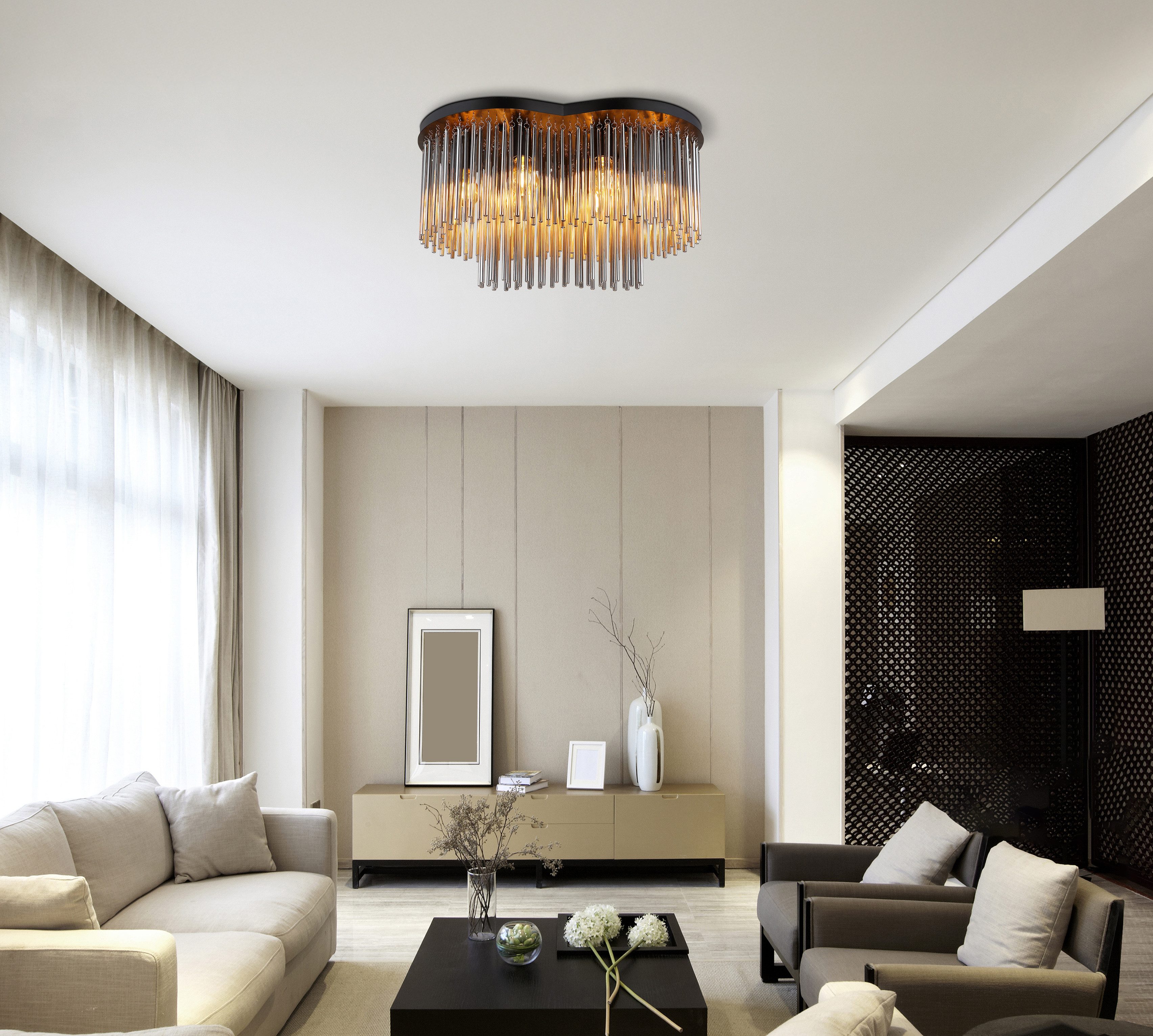 GLOBO LIGHTING Deckenleuchte GORLEY, ohne Leuchtmittel, Deckenleuchte für Wohn- & Esszimmer Rauchglas