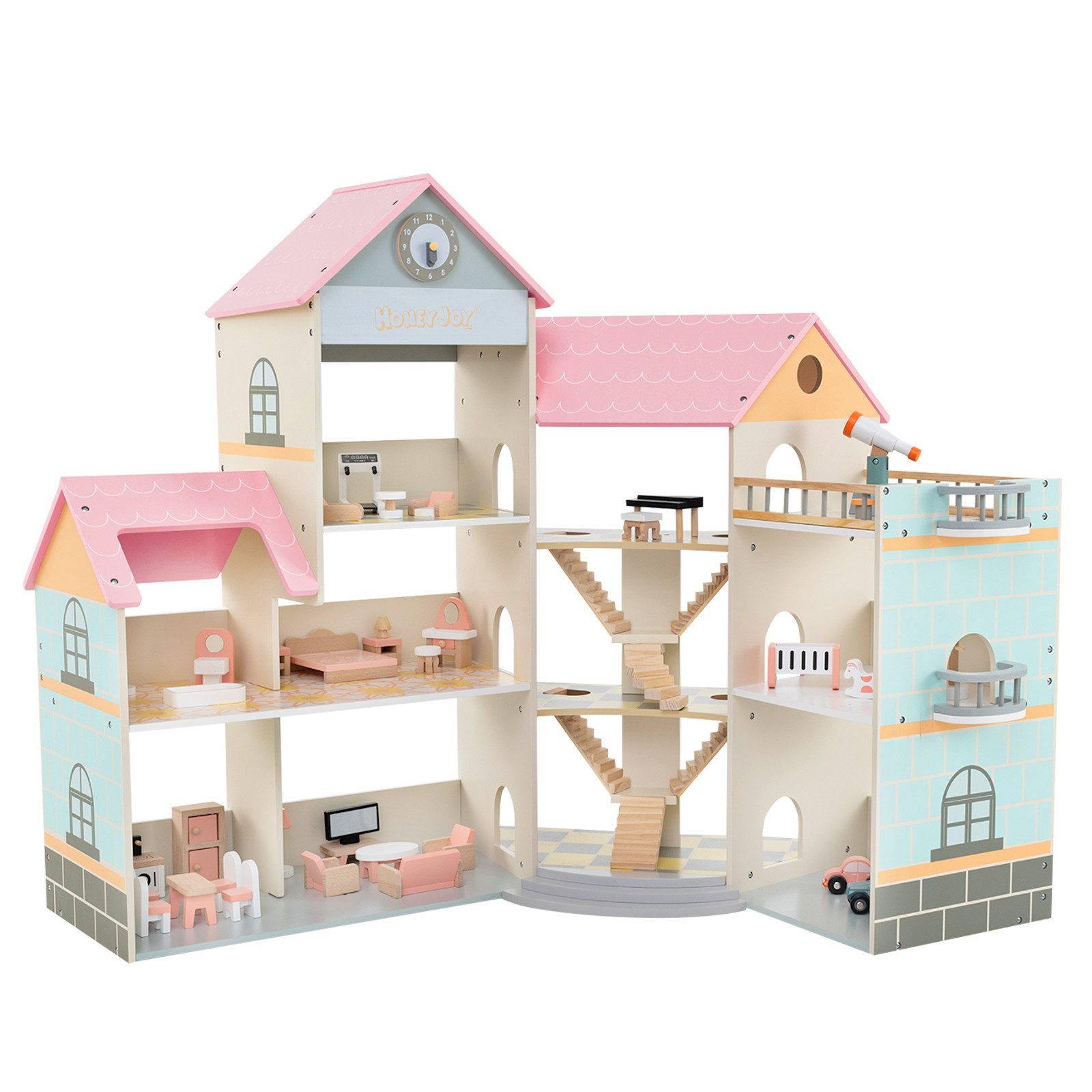 COSTWAY Puppenhaus, 6 Etagen mit 6 Zimmern & 41 Zubehör, Holz