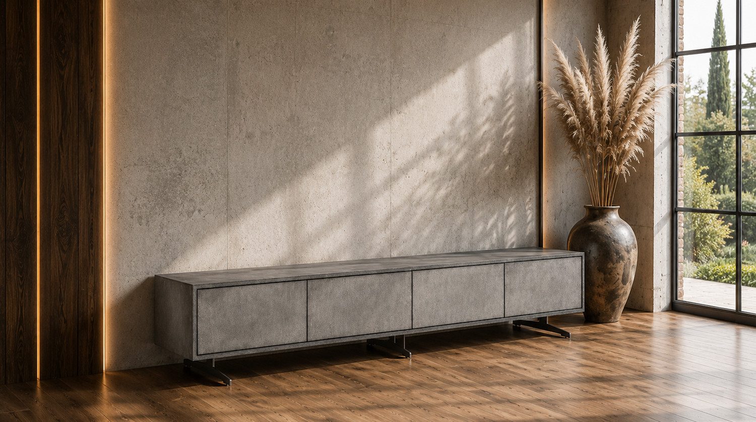 KAWOLA TV-Schrank GALA TV-Board 4 Türen Kunstleder grau 200/42/40 cm (B/H/T)