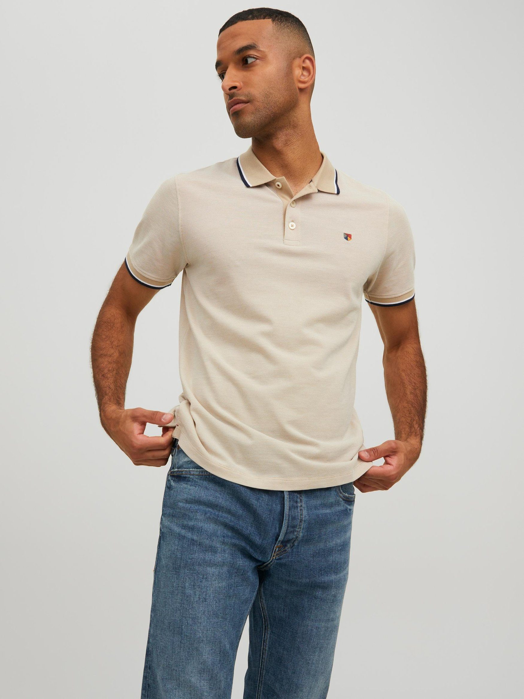 Jones Jack T-Shirt Basic Kurzarm Polo Hemd Weiß in T-Shirt 5525 Pique JPRBLUWIN &