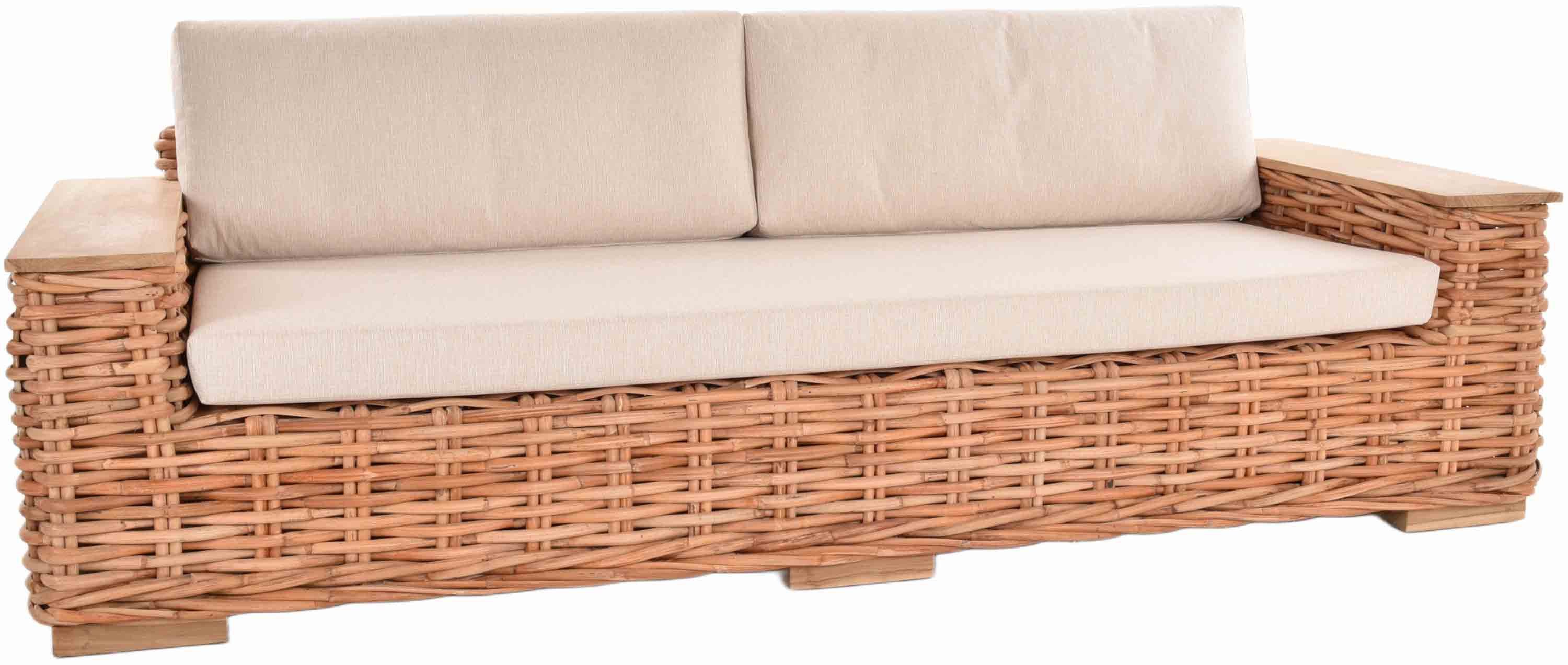 Krines Home Sofa Schlafsofa Maxi Rattan-Sofa Wohnzimmersofa Wohnzimmer Grau 4-Sitzer, Große Liegefläche, Breite Armlehnen