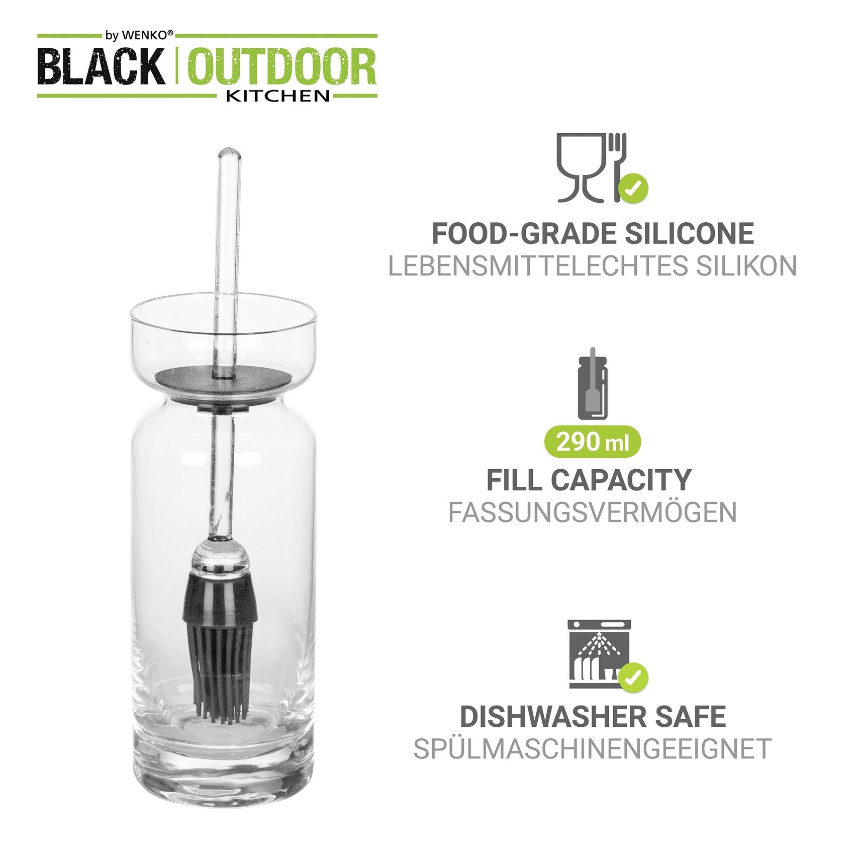 WENKO Marinadenpinsel Modell Marta, Marinadenglas mit Silikonpinsel, ideal beim Kochen & am Grill