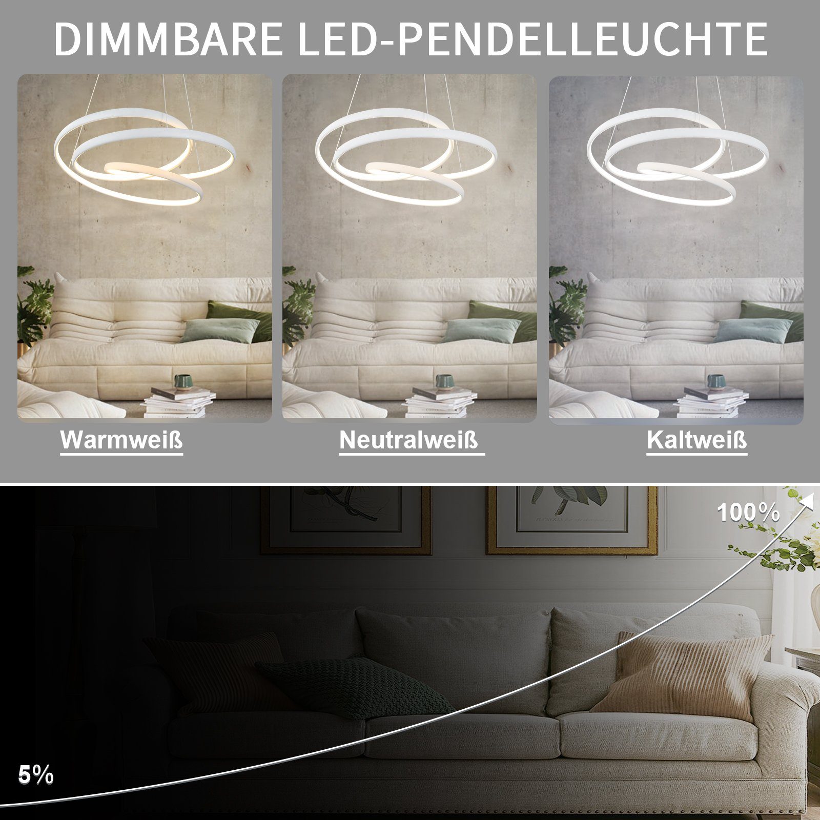 Nettlife LED Pendelleuchte Schwarz Hängelampe Esstisch mit Fernbedienung, Dimmbar mit Fernbedienung, LED fest integriert, Warmweiß, Kaltweiß, Neutralweiß, Wohnzimmer Schlafzimmer Esszimmer