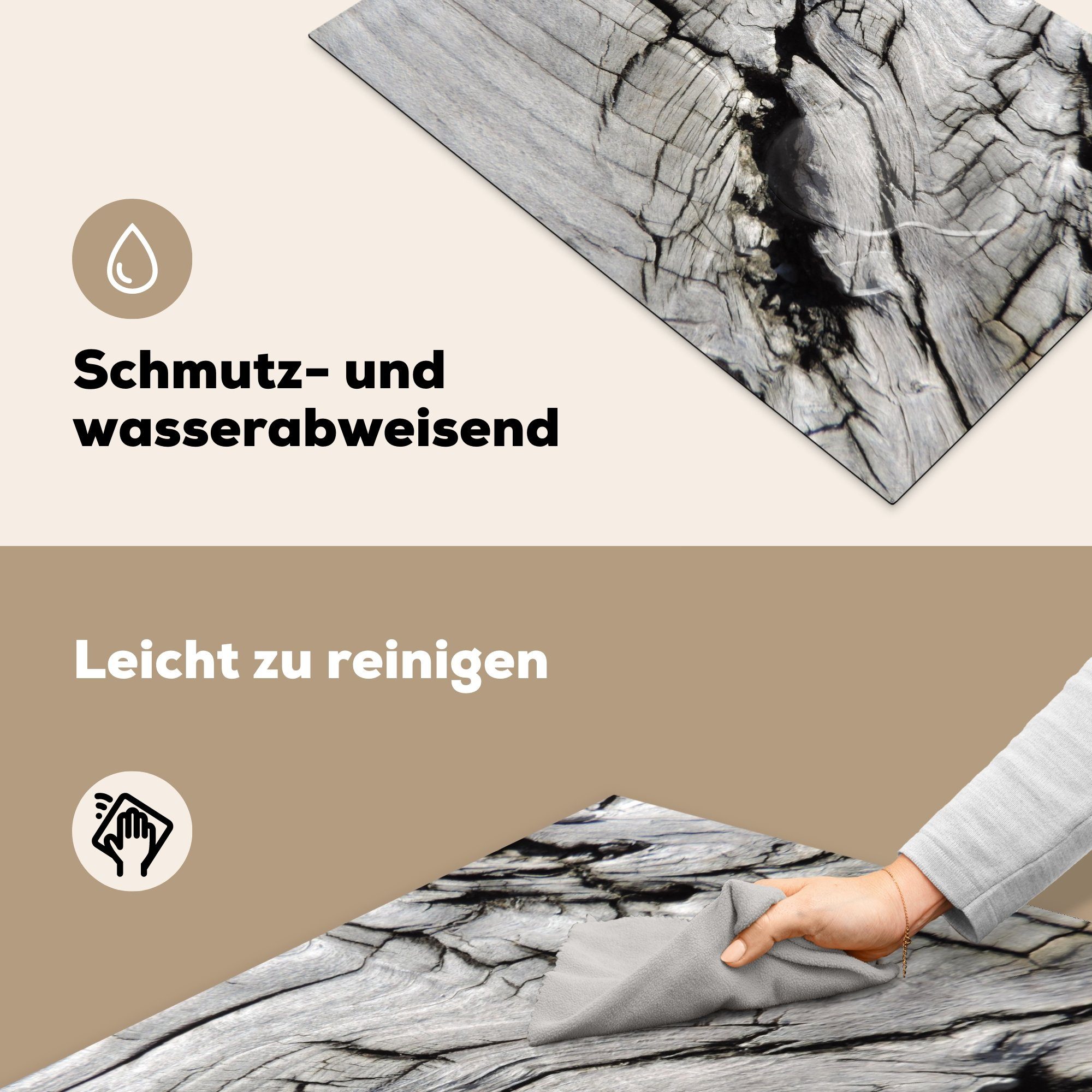 MuchoWow Herdblende-/Abdeckplatte Nerf - Weiß Holz für 81x52 Baumstamm, Schutz küche, cm, Vinyl, die Induktionskochfeld - - tlg), (1 Ceranfeldabdeckung