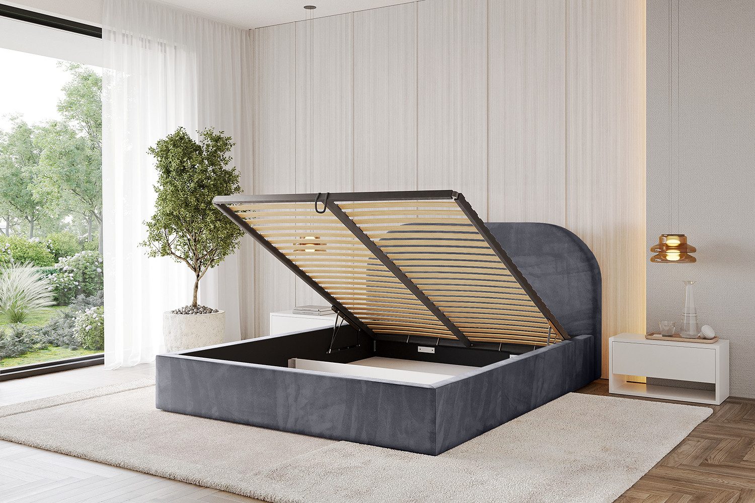 ALTDECOR Polsterbett TIVON (Polsterbett mit Bettkasten und Lattenrost, Boxbett ohne Matratze), Doppelbett mit Stauraum, Bett mit Kopfteil
