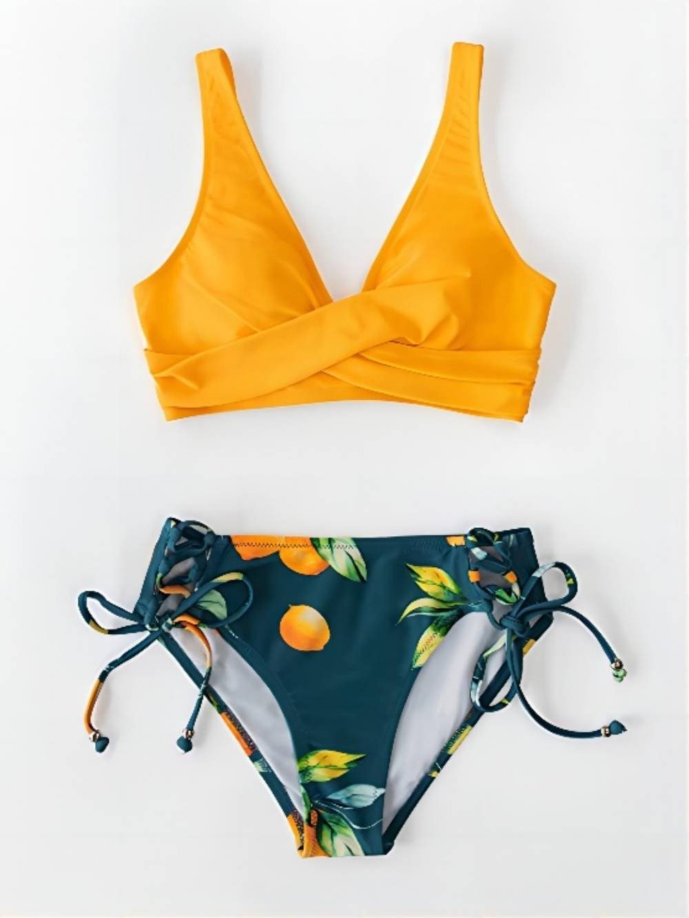 carefully Blumenmuster Zweiteiliger Bustier-Bikini Badeanzug (Gelb) mit selected
